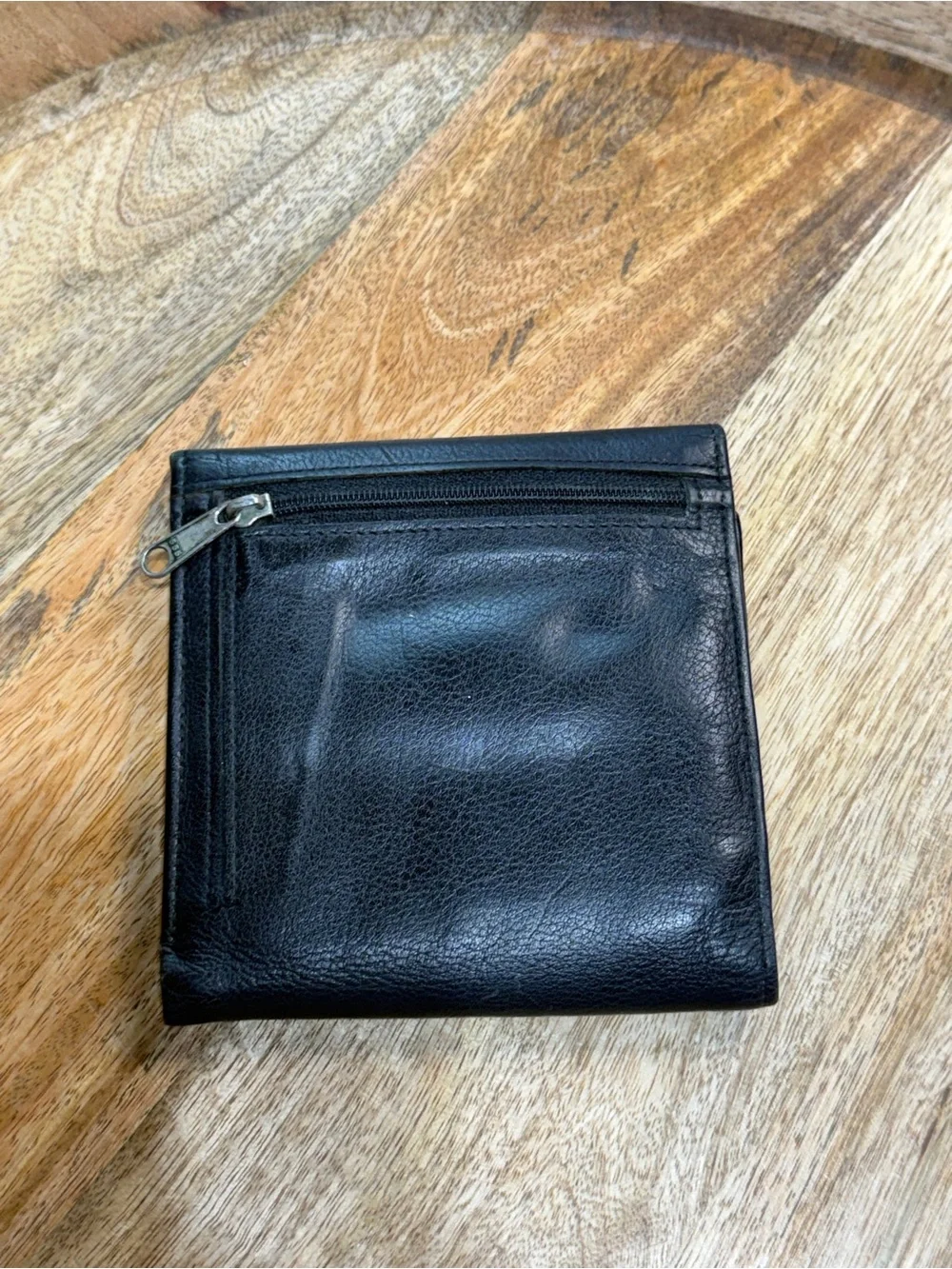 Vintage Leather Trifold Wallet Black Card ID Coin Organizer